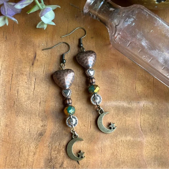 Hearts, Sun & Moon Boho Earrings - Picture 10 of 13